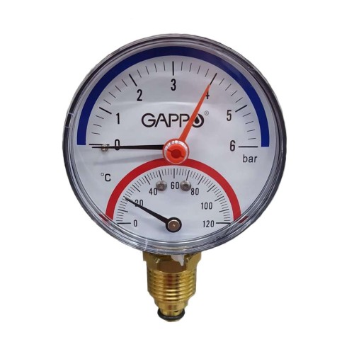 Термоманометр "Gappo" радиальный с автоматическим запорным клапаном 1/2х6 бара 